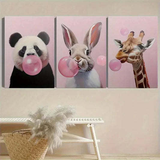 3pcs Romantic Animal Illustrations Metal Print Ready to Hang Art