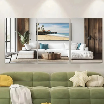 3pcs Santa Monica Pier Beach Scene Posters Metal Print Ready to Hang Art