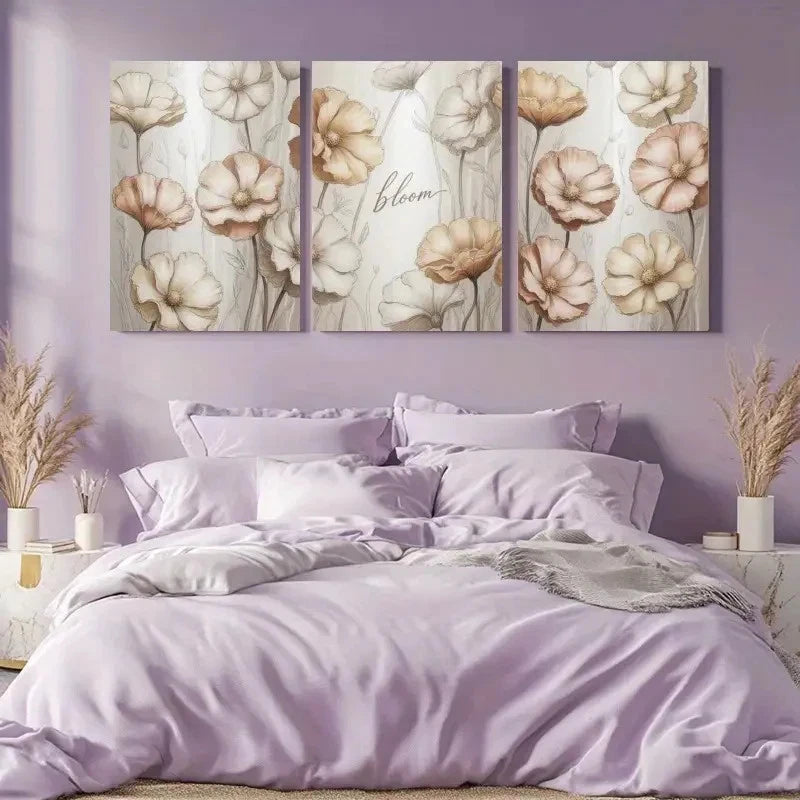 3pcs White Flowers Soft Petals Floral Painting Metal Print Ready to Hang Art