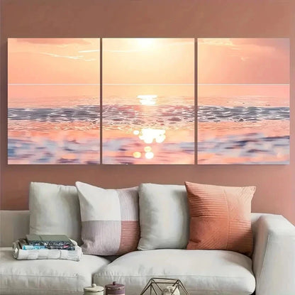 3pcs Scenic Sunset over the Ocean Metal Print Ready to Hang Art