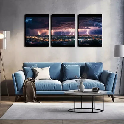 3pcs Lightning That Amazes Neighbors Wall Art Set Canvas Framed 60x90cm - High Quality Print 100% Australian Made Wall Canvas Ready to Hang