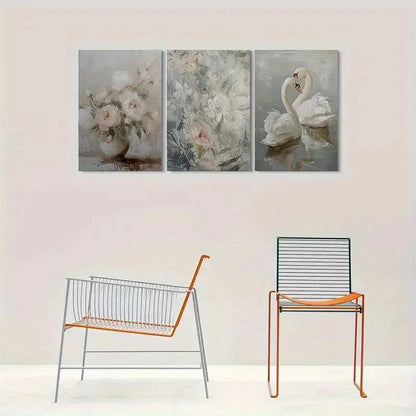 3pcs Romantic Swan and Floral Wall Art Set Canvas Framed 60x90cm - High Quality Print 100% Australian Made Wall Canvas Ready to Hang