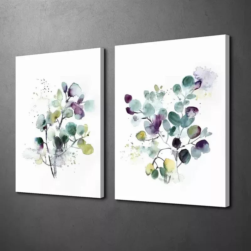 2pcs Abstract Eucalyptus & Floral Watercolor Canvas Framed 50x75cm - High Quality Print 100% Australian Made Wall Canvas Ready to Hang - Bella Home Decor