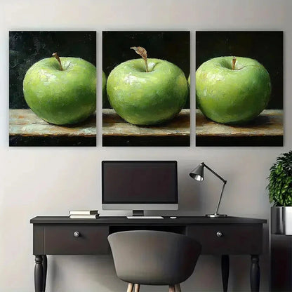 3pcs Green Apples Fruit Food Still Life Metal Print Ready to Hang Art