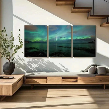 3pcs Nordic Nature Northern Lights Modern Wall Art Set Canvas Framed 40x60cm - High Quality Print 100% Australian Made Wall Canvas Ready to Hang