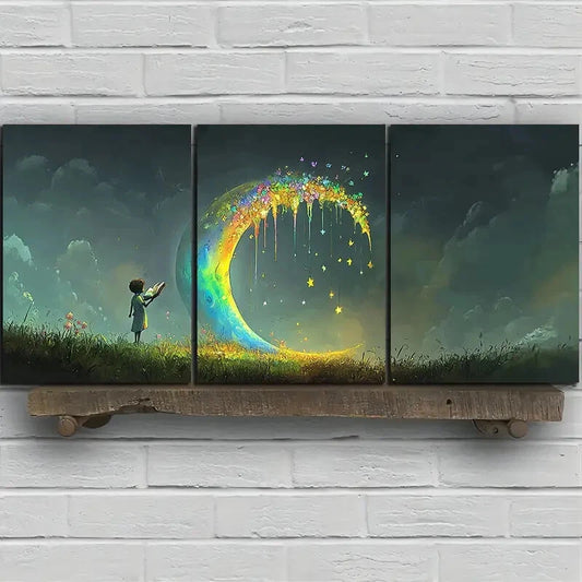 3pcs People Who Read Under The Moon Metal Print Ready to Hang Art