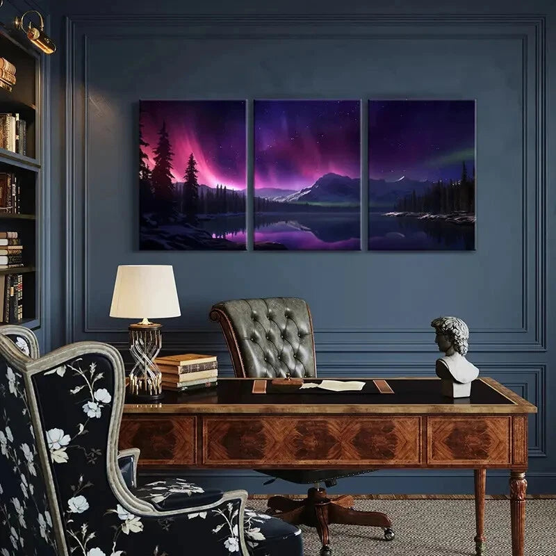 3pcs Aurora Borealis Mountain Range Starry Sky Metal Print Ready to Hang Art