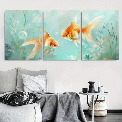 3pcs Vibrant Orange Serene Goldfish Pond Metal Print Ready to Hang Art