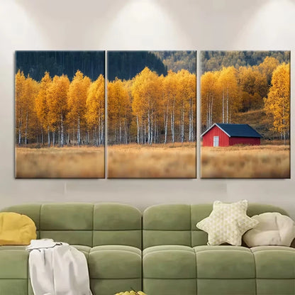 3pcs Autumn Forest, Golden Aspen Trees Metal Print Ready to Hang Art