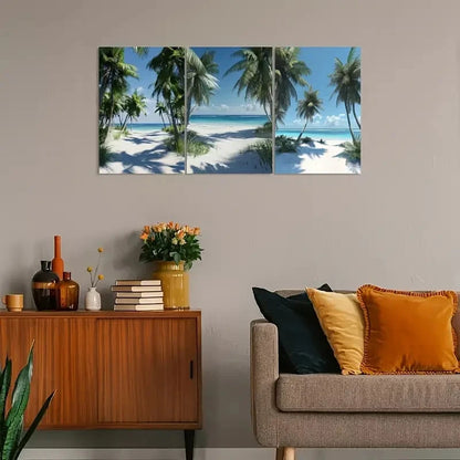 3pcs Tropical Beach And Coconut Trees Fun Metal Print Ready to Hang Art