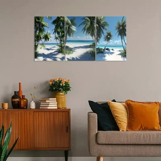 3pcs Tropical Beach And Coconut Trees Fun Metal Print Ready to Hang Art