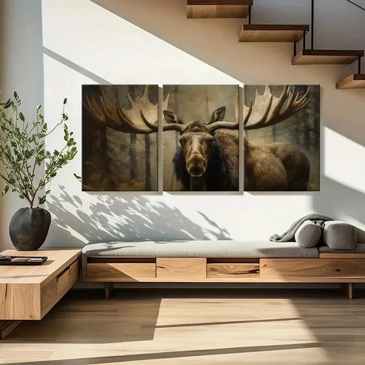 3pcs Moose Forest Antlers Wildlife Art Metal Print Ready to Hang Art