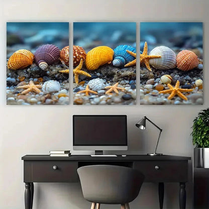 3pcs Colorful Seashells and Starfish Metal Print Ready to Hang Art
