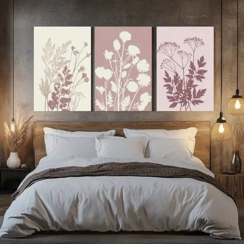 3pcs Botanical Silhouette Wildflower & Herb Design Metal Print Ready to Hang Art