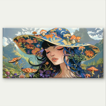 Cute Fantasy Girl with Floral Hat Wall Art Canvas Office Home Framed 120x60cm