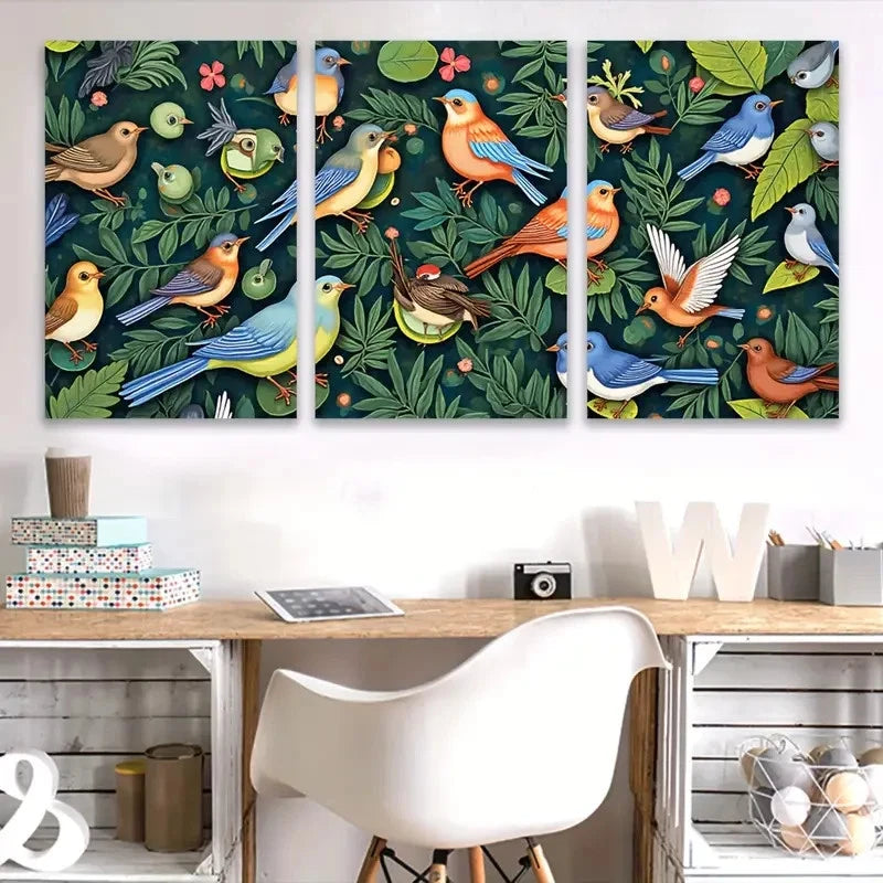 3pcs Vibrant Birds Artwork Wall Art Set Canvas Framed 40x60cm - High Quality Print 100% Australian Made Wall Canvas Ready to Hang
