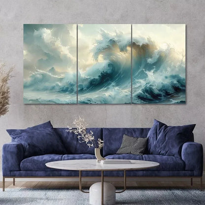 Big Ocean Wave 3 Piece Painting Canvas Framed 40x60cm - High Quality Print 100% Australian Made Wall Canvas Ready to Hang