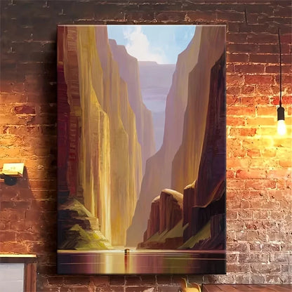 Sunlit Canyon & River Scene Oil Painting 60x90cm Metal Print Ready to Hang