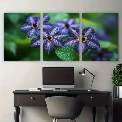 3pcs Natural Black Clematis Flower Botanical Metal Print Ready to Hang Art