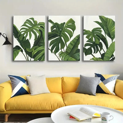 3pcs Tropical Green Leaves Wall Art Set Canvas Framed 40x60cm - High Quality Print 100% Australian Made Wall Canvas Ready to Hang