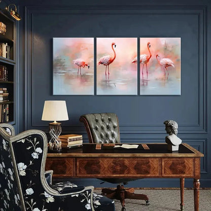 3pcs Pink Flamingo Abstract Animal Art Soft Colors Metal Print Ready to Hang Art