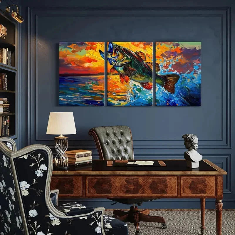 3pcs Colorful Fish Abstract Ocean Art Sunset Metal Print Ready to Hang Art