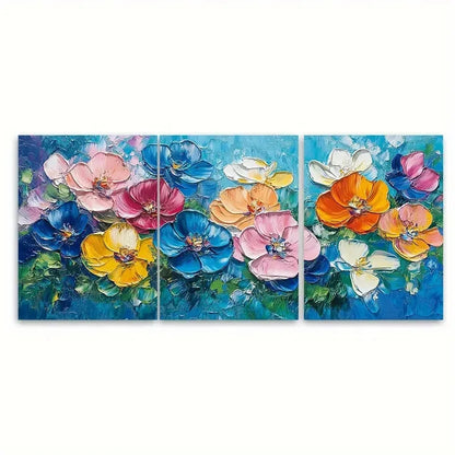 3pcs Modern Abstract Floral Impasto Textured Wall Art Set Canvas Framed 50x70cm - High Quality Print 100% Australian Made Wall Canvas Ready to Hang