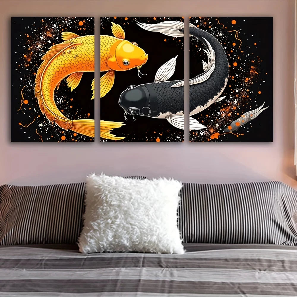 3pcs A Few Koi Carp Swim Painting Wall Art Set Canvas Framed 50x70cm - High Quality Print 100% Australian Made Wall Canvas Ready to Hang