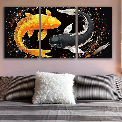 3pcs A Few Koi Carp Swim Painting Wall Art Set Canvas Framed 50x70cm - High Quality Print 100% Australian Made Wall Canvas Ready to Hang