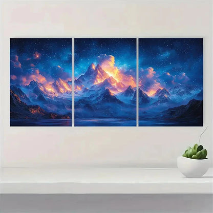 3pcs Mountain Art Starry Night Landscape Metal Print Ready to Hang Art