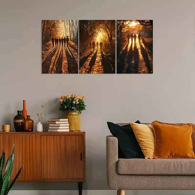 3pcs Vintage-Inspired Sunset Veterans Walk Metal Print Ready to Hang Art