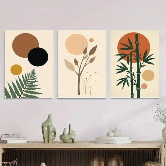 3pcs Modern Abstract Botanical Nature Geometric Wall Art Set Canvas Framed 50x70cm - High Quality Print 100% Australian Made Wall Canvas Ready to Hang