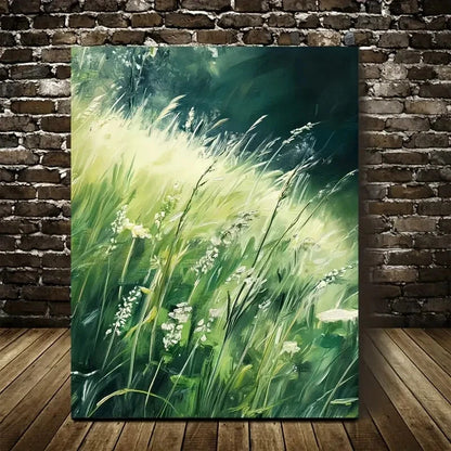 Green Mint Grass Meadow Painting 40x60cm Metal Print Ready to Hang