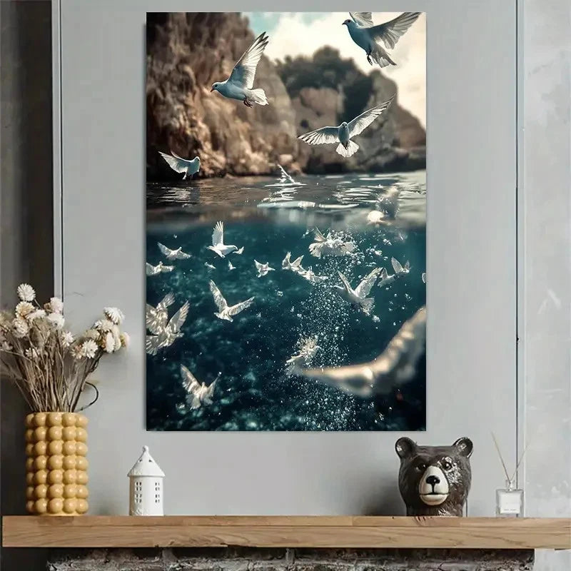 Sea Birds Flying Over Water Coastal Poster 40x60cm Metal Print Ready to Hang