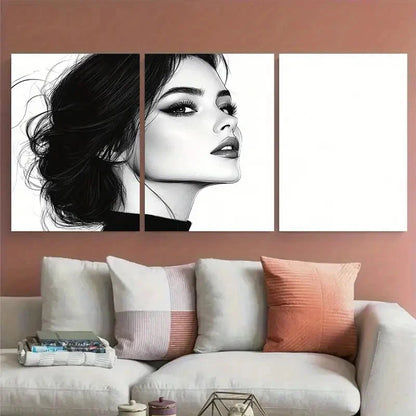 3pcs Elegant Black Fashion Woman Illustration Metal Print Ready to Hang Art