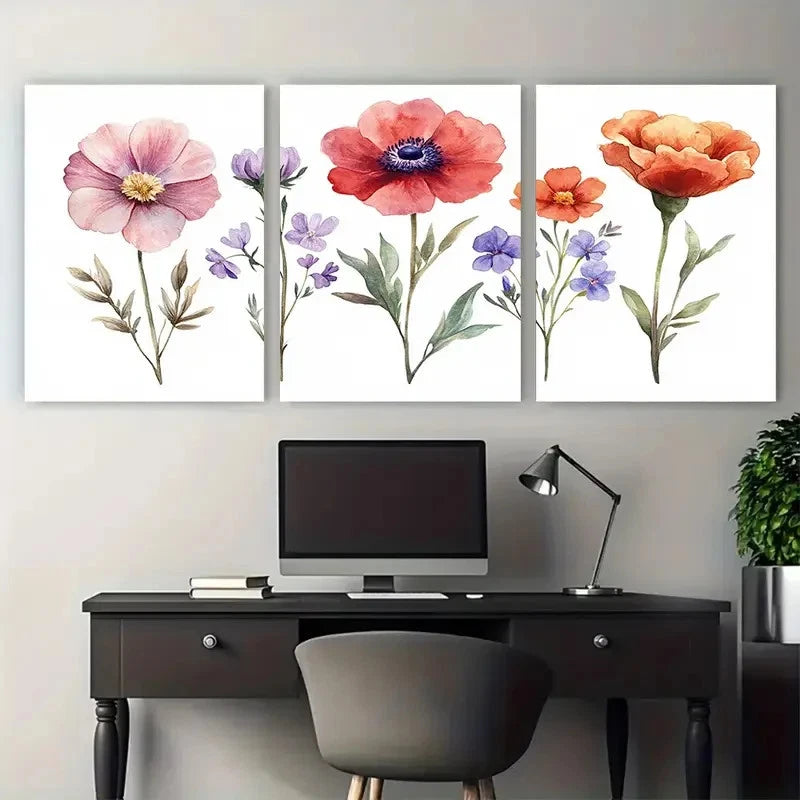 3pcs Birth Flower Family Bouquet Nature inspired Metal Print Ready to Hang Art