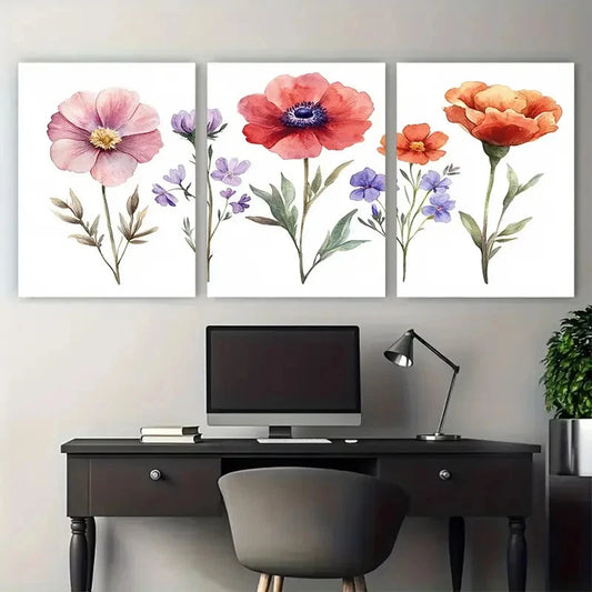3pcs Birth Flower Family Bouquet Nature inspired Metal Print Ready to Hang Art