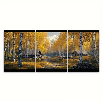 3pcs minimalist autumn forest in Estonia Metal Print Ready to Hang Art