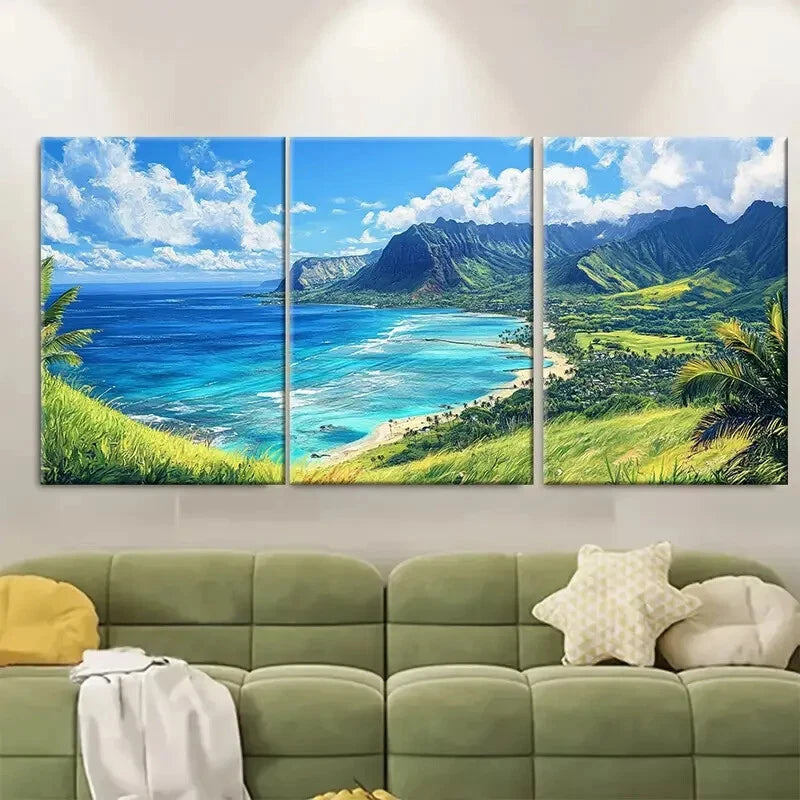 3pcs Hawaii Scenic Landscape Oahu Beach & Mountain Metal Print Ready to Hang Art