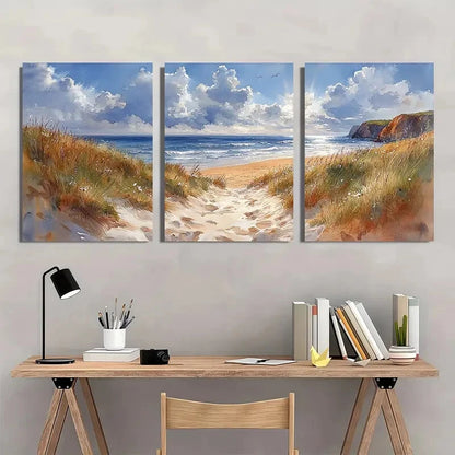 3pcs Coastal Seascape Scene Watercolor Art Metal Print Ready to Hang Art