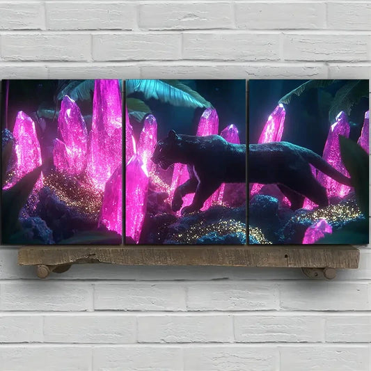 3pcs Leopard in Pink Jungle Themed Metal Print Ready to Hang Art