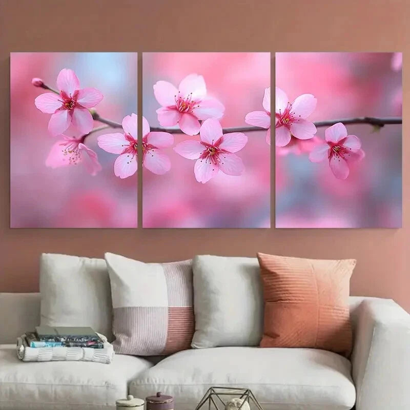 3pcs Elegant Cherry Blossom Sakura Design Metal Print Ready to Hang Art