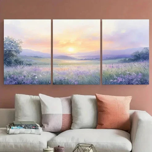 3pcs Soothing Sunrise Gouache Sunrise in Hues Wall Art Set Canvas Unframed - High Quality Print 100% Australian Made Wall Canvas