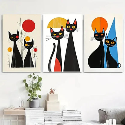 3pcs Black Cats Creative art Work Wall Art Set Canvas Unframed - High Quality Print 100% Australian Made Wall Canvas