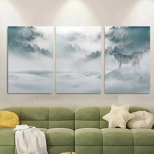 3pcs Wolves in Snowy Forest Metal Print Ready to Hang Art
