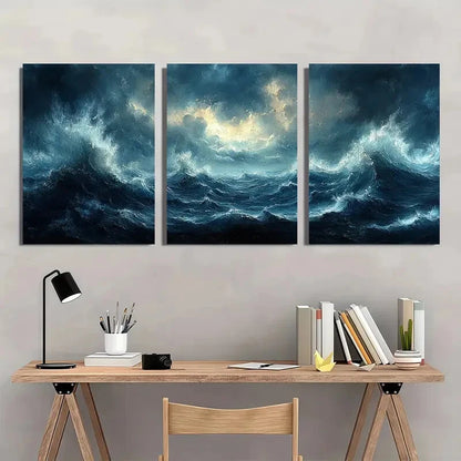 3pcs Moody Thunderstorm Seascape Atmosphere Metal Print Ready to Hang Art