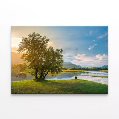 Woman Sitting On A Bench At Lake Wall Art Decor 100% Australian Made