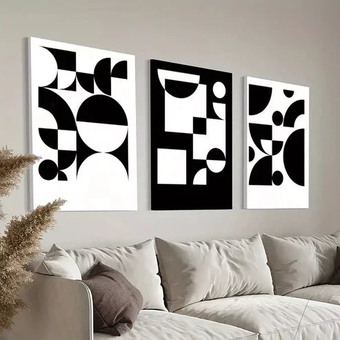 3pcs White & Black Abstract Canvas Framed 60x90 cm - High Quality Print 100% Australian Made Wall Canvas Ready to Hang