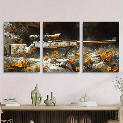 3pcs Vintage Rifle Rustic Hunting Scene Metal Print Ready to Hang Art