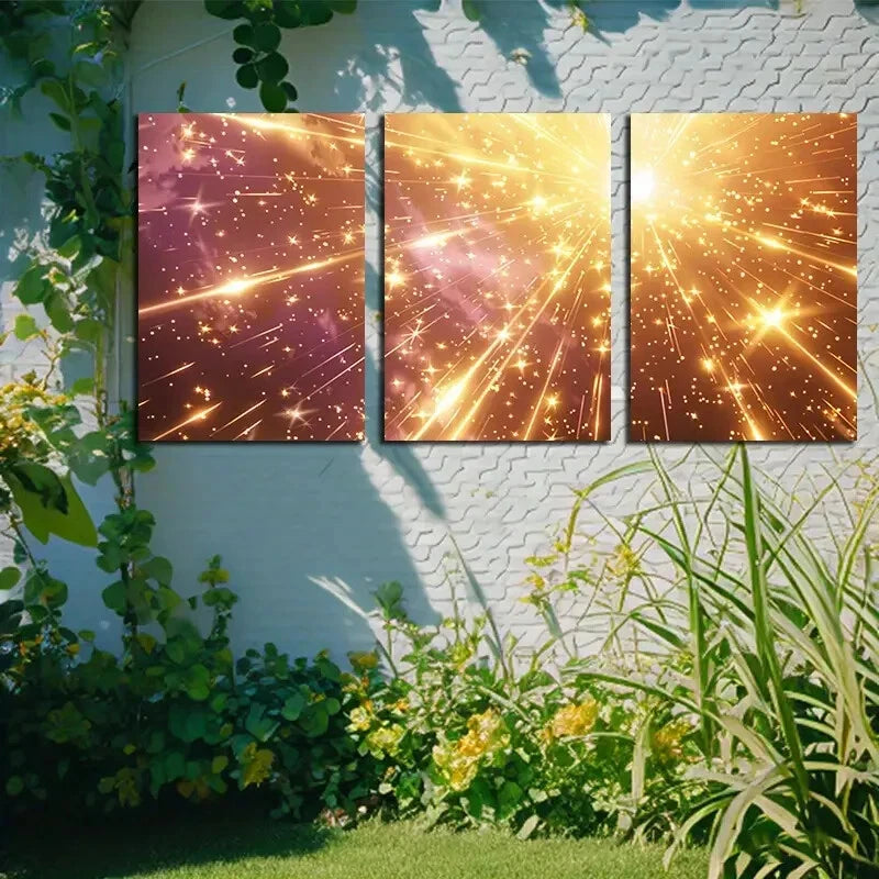 3pcs Vibrant Abstract Sparkle Illustration Metal Print Ready to Hang Art